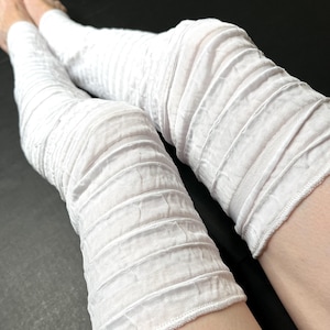 White Mummy Leg Warmers Ruffle Knee Socks Mummy Halloween Costume Over the Knee Zombie Thigh Highs Performance Burlesque Pants TRIXY XCHANGE