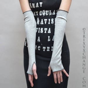 White Fingerless Gloves White Arm Warmers Long Cotton Armwarmers White Arm Socks Layered Arm Covers White Arm Sleeves Sweater TRIXY XCHANGE Gray