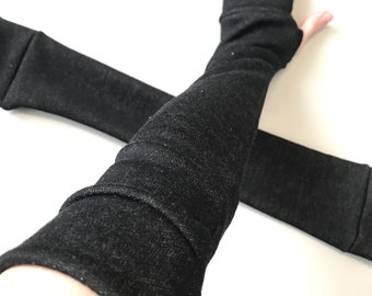Black Fleece Arm Warmers Winter Gloves Elbow Length Arm Sleeves Made in the USA Soft Hand Warmers Picc Line Covers Driving - TRIXY XCHANGE