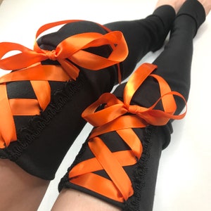 Orange Bow Knee Socks Black Lace Up Leg Warmers Corset Thigh Highs Otk Socks Sexy Leggings Burlesque Clothing Ladies Goth Gift TRIXY XCHANGE