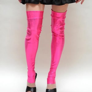 Black Spandex Leggings Holographic Leg Warmers Costume Knee Socks Rave Boot Covers Club Clothing Gogo Dancer Burlesque Wetlook TRIXY XCHANGE image 9