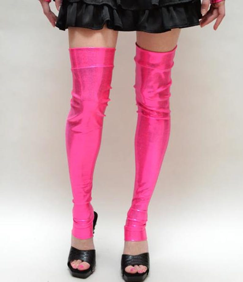 Black Spandex Leggings Holographic Leg Warmers Costume Knee Socks Rave Boot Covers Club Clothing Gogo Dancer Burlesque Wetlook TRIXY XCHANGE image 9