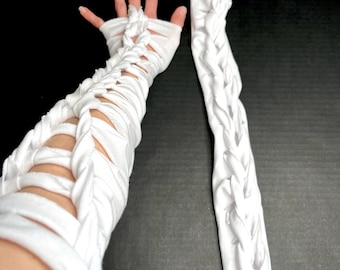Alien Cosplay Costume White Reptile Gloves Post Apocalyptic Clothing Apocalypse Clothes Corset Arm Warmers Lace Up Cut Out - TRIXY XCHANGE