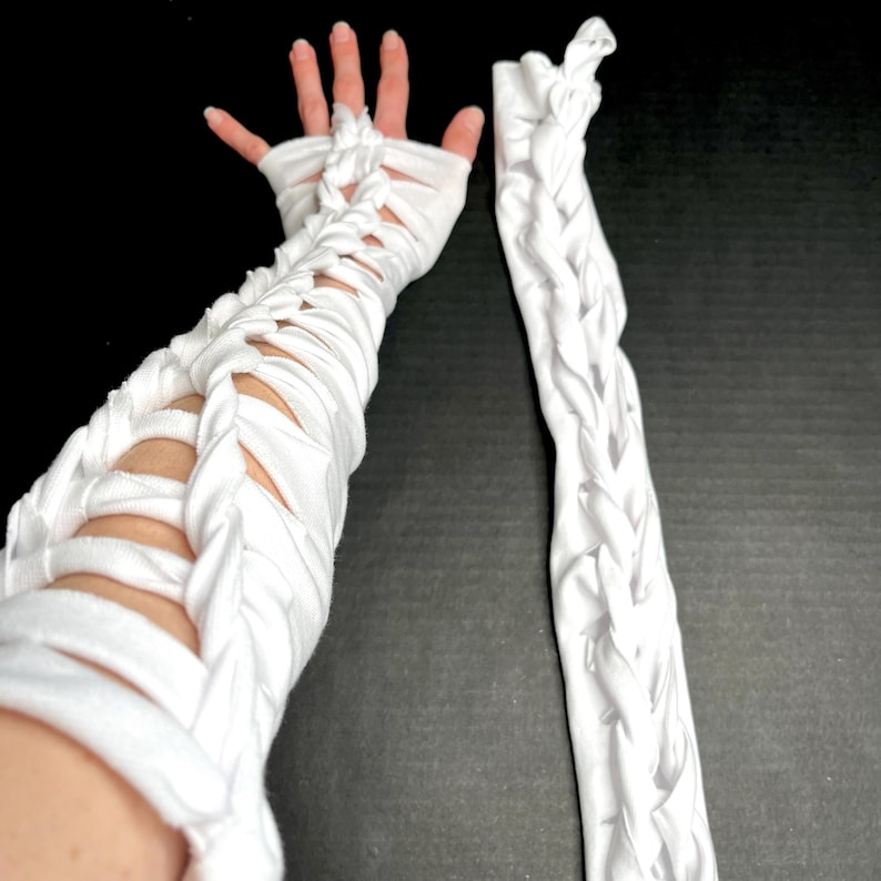 Alien Cosplay Costume White Reptile Gloves Post Apocalyptic Clothing Apocalypse Clothes Corset Arm Warmers Lace Up Cut Out - TRIXY XCHANGE White