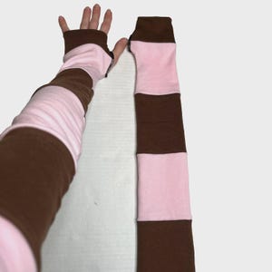 Long Striped Gloves Pink Hand Warmers Brown Armwarmers Patchwork Arm Sleeves Sun Protection UV Protection Scar Covers Colorful TRIXY XCHANGE