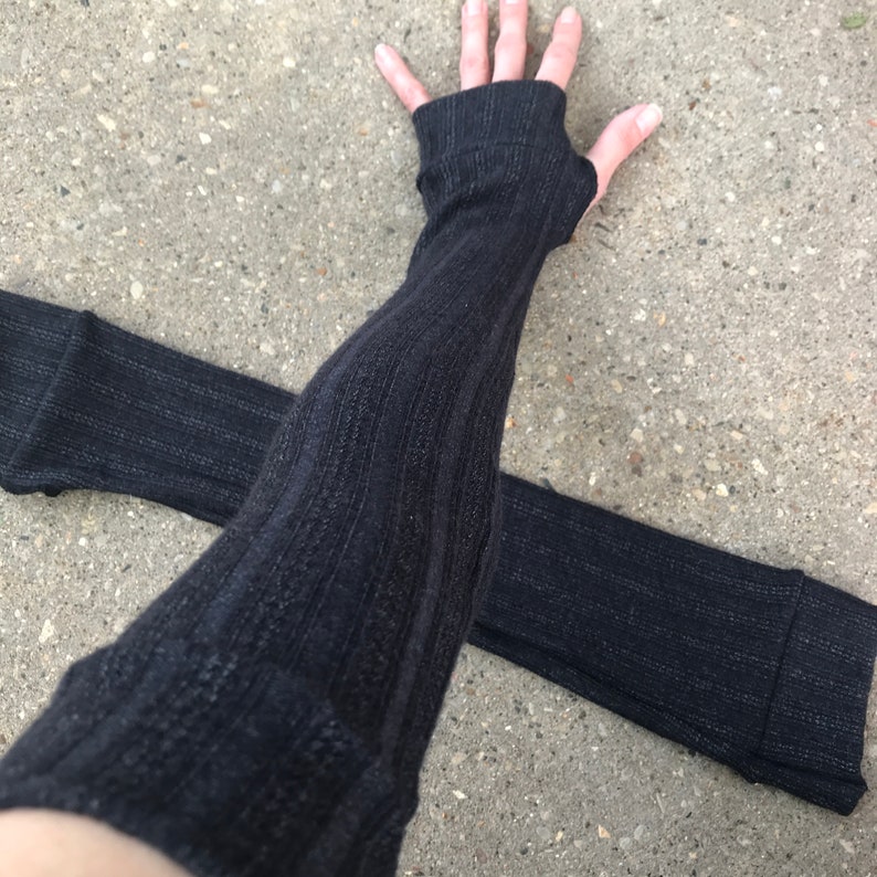 Handmade White Arm Warmers Sweater Knit Gloves Ribbed Wrist Cuffs Sun UV Arm Sleeves Arthritis Typing Compression Gloves 90s TRIXY XCHANGE Gray