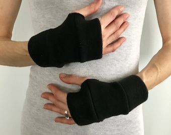 Short Fleece Gloves Wrist Length Hand Warmers Black HandWarmers Fleece Fingerless Gloves Mens Arm Cuffs Eczema Gloves Clothes TRIXY XCHANGE