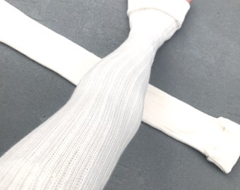 Long White Ribbed Arm Warmers Sweater Knit Slouch Socks Elbow Length Arm Covers Warm Driving Gloves Soft PICC Line Covers - TRIXY XCHANGE