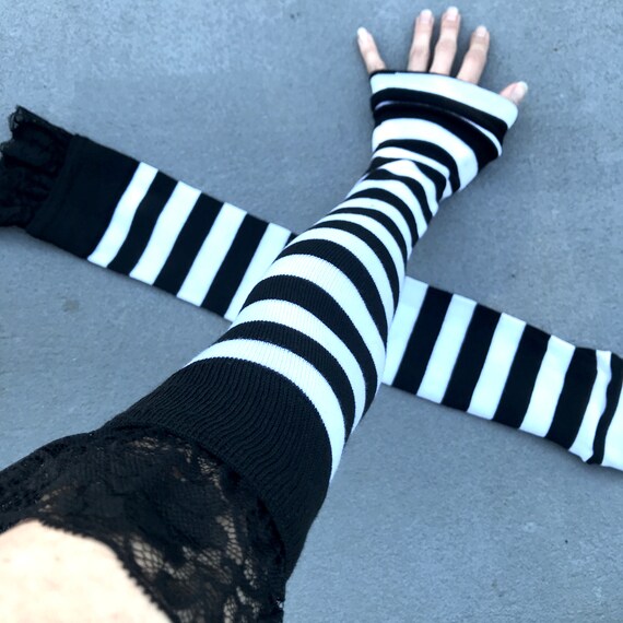 Ladies Over The Knee Pink And Black Stripy Emo Socks Striped Fancy Dress Stripey