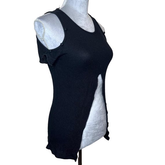 Sweater Knit Button Shirt Size Medium Short Sleeve Crop Top Cut Out Womens 90s Style Handmade Festival Clothing Gothic Gift - TRIXY XCHANGE