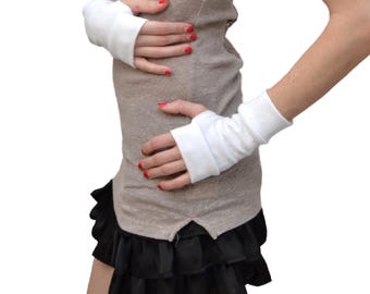 Short White Gloves Wrist Length Gloves Cotton Fingerless Gloves Mens Gloves With Thumb Holes Womens Finger Holes Hand Warmers TRIXY XCHANGE