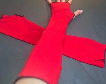 Red Cotton Gloves Long Driving Arm Covers White Knit Gloves Ladies Fingerless Gloves Cycling Arm Sleeves Gray UV Arm Warmers - TRIXY XCHANGE