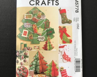 McCalls Crafts Sewing Pattern M5778 Christmas Stocking Stuffers with Bows Plush Trees Round Ball Ornaments Card Holders New - TRIXY XCHANGE