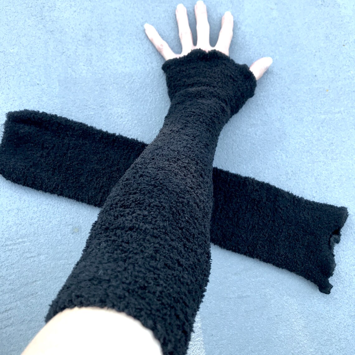 TRIXY XCHANGE Unisex Long Black Fuzzy Arm Warmers Fur Sherpa Etsy