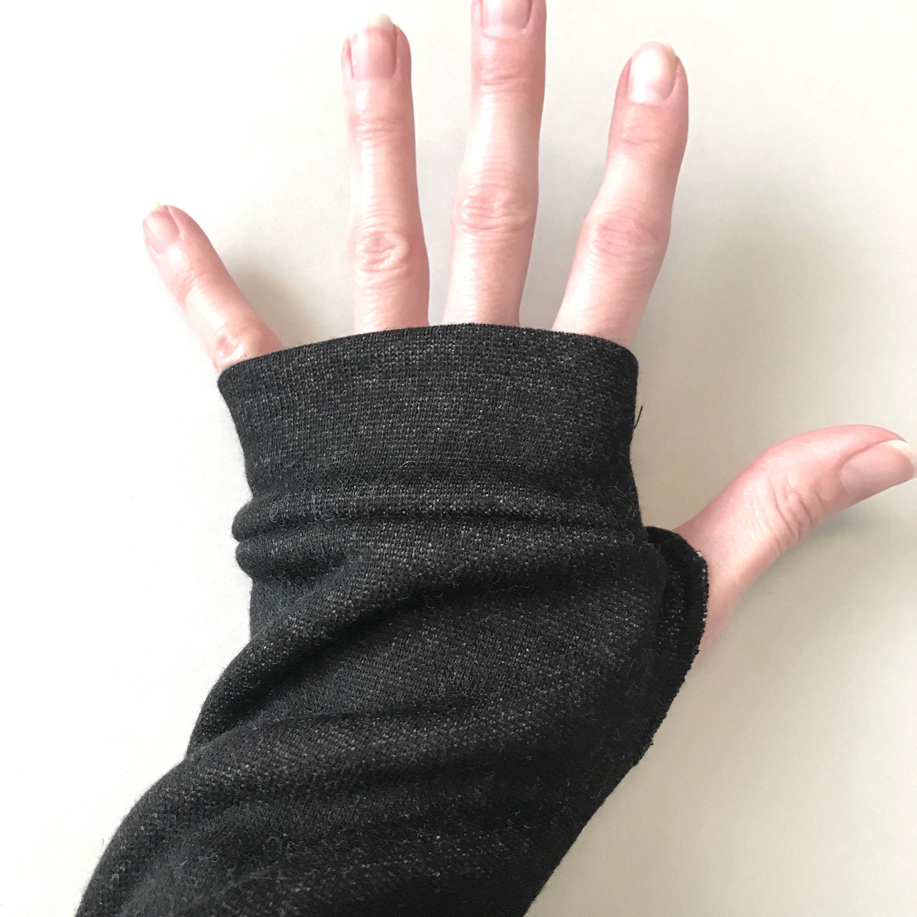 Black Fleece Arm Warmers Winter Gloves Elbow Length Arm