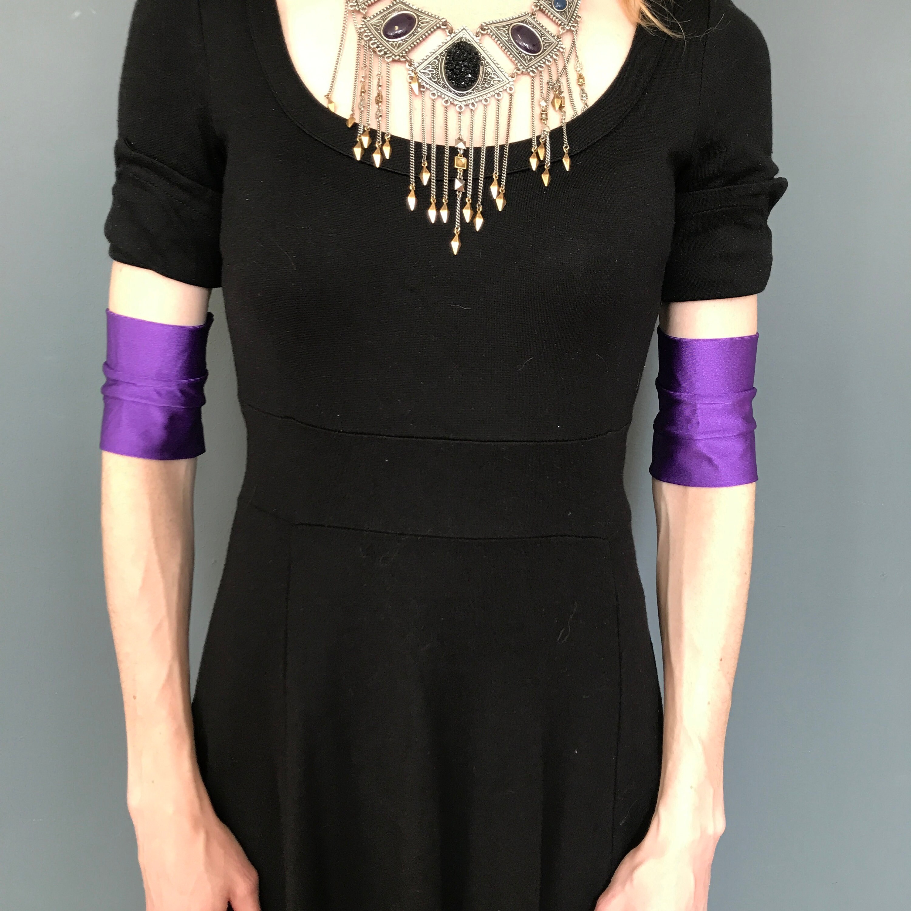 TRIXY XCHANGE Super Hero Costume Womens Purple Gloves Spandex Halloween Costume Purple Arm Warmers Purple Arm Covers Purple Latex Sleeves