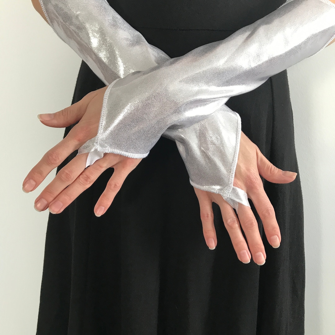TRIXY XCHANGE Silver Costume Gloves Spandex Arm Warmers Shiny Etsy