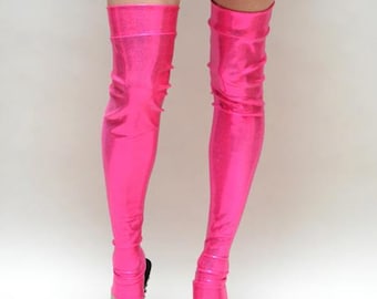 Hot Pink Leg Warmers Neon Leggings Gold Spandex Pants Silver Legwarmers Black Knee Socks Gogo Dancer Clothing Anime Costume - TRIXY XCHANGE
