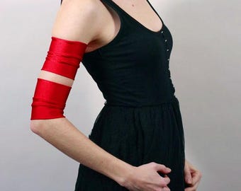 Red Arm Bands Red Arm Cuffs Spandex Arm Ties Stretchy Arm Covers Roller Derby Clothing Cosplay Costume Superhero Costume - TRIXY XCHANGE