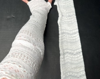 Open Lace Gloves White Cream Long Arm Warmers Over the Elbow Length Fishnet Feminine Wedding Sleeves Bridal Gift Vintage Look TRIXY XCHANGE