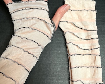 Womens Cream White Mummy Costume Sequin Ruffle Arm Warmers Sheer Gloves Ladies Halloween Outfit Cyber Goth Arm Sleeves Covers TRIXY XCHANGE
