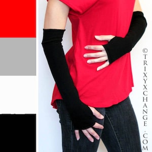 Black Fingerless Gloves Black Arm Warmers with Thumb Holes Shirt Long Cotton Armwarmers Elbow Length Gloves Cycling Sleeves - TRIXY XCHANGE