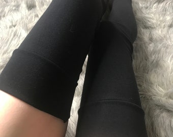 Goth Clothing Thigh High Socks Long Black Leg Warmers Black Leggings Black Knee Socks Cotton Leggings Steampunk Clothes Psy - TRIXY XCHANGE