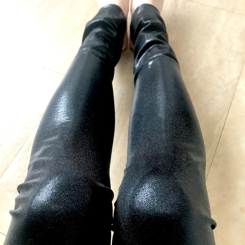 Black Spandex Leggings Holographic Leg Warmers Costume Knee Socks Rave Boot Covers Club Clothing Gogo Dancer Burlesque Wetlook TRIXY XCHANGE image 4