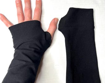 Handmade Black Armwarmers With Finger Holes Cotton Blend Arm