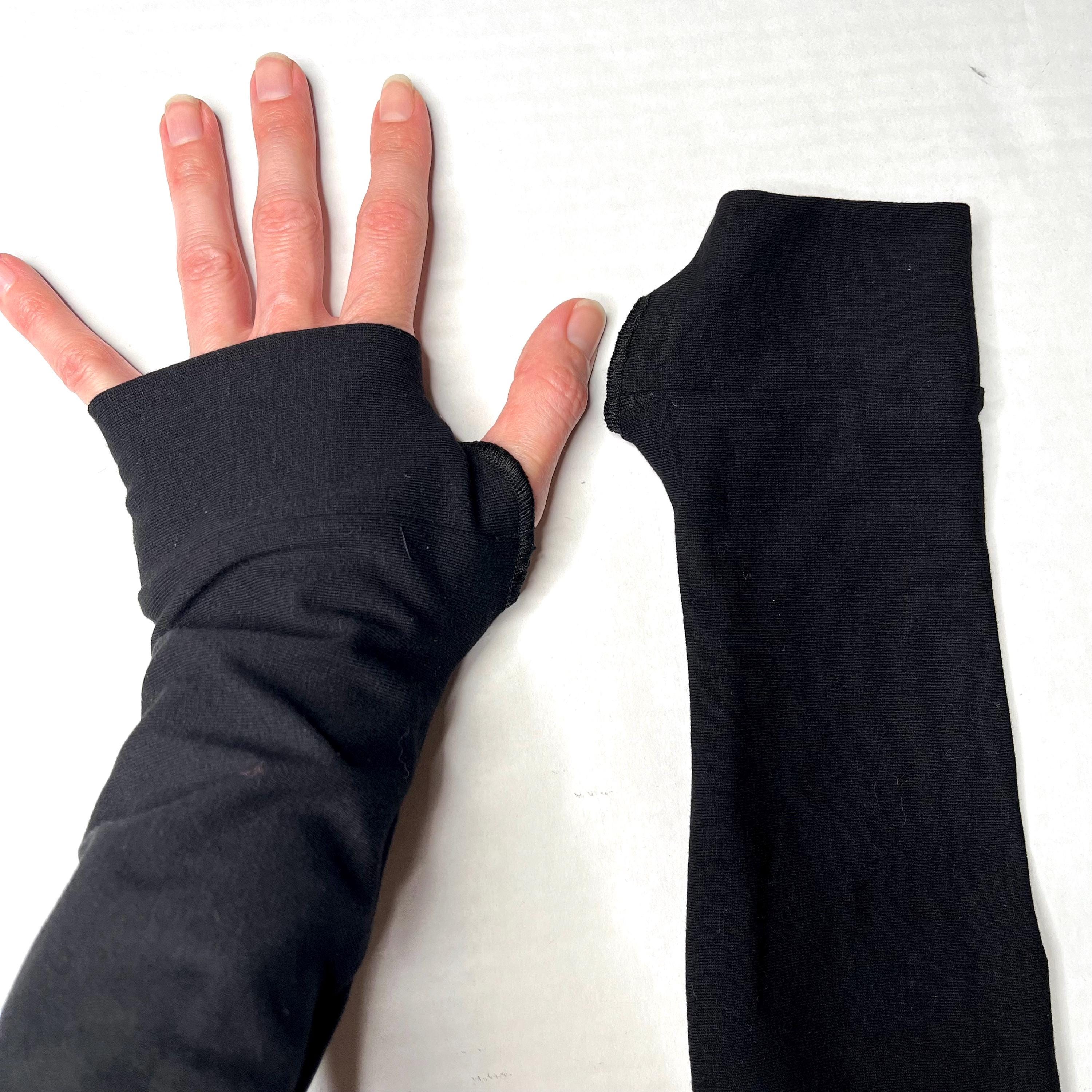 Handmade Black Armwarmers With Finger Holes Cotton Blend Arm