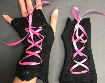Gants corset femme roses à lacets manchettes Renaissance Faire Sexy cosplay manches bras Gants gothiques chauffe-mains steampunk - TRIXY XCHANGE