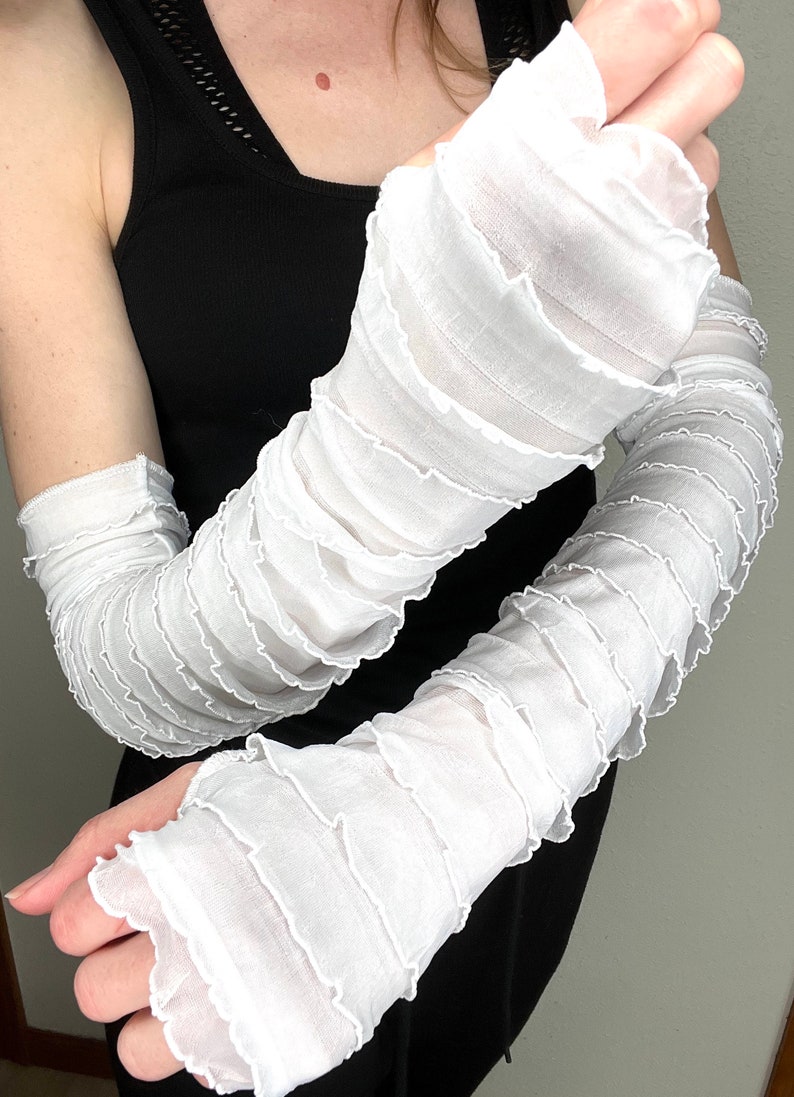 Black Mummy Arm Warmers Womens Bandage Gloves Ghost Halloween Costume Ladies Arm Covers Ruffle Arm Warmers Steampunk Gothic TRIXY XCHANGE White
