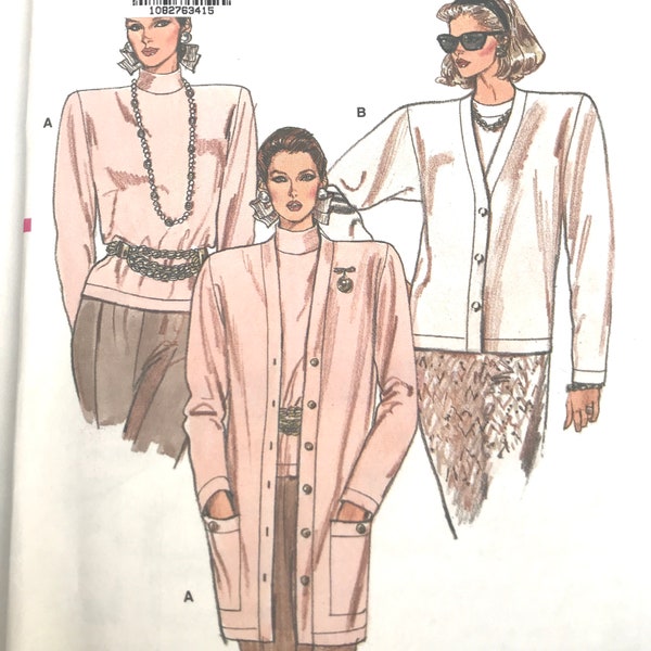 Vintage 80s Very Easy Very Vogue Sewing Pattern 9668 Size 8 10 12 Button Down Cardigan Sweater Knit Long Shirt Tunic - TRIXY XCHANGE