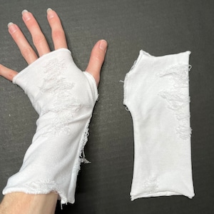 White Bandage Arm Covers Mummy Bride Halloween Costume Shredded Fingerless Gloves Holey Arm Warmers Cosplay Costume - Trixy Xchange