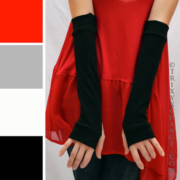 Red Cotton Fingerless Gloves Black Arm Warmers Red Driving Gloves White Sun Protection Elbow Length Arm Sleeves Thumb Holes - TRIXY XCHANGE