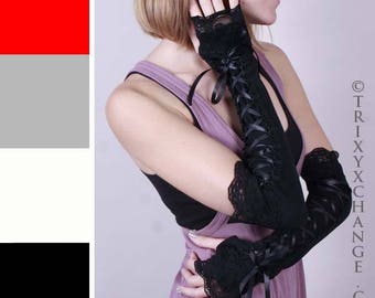 Black Corset Gloves Long Lace Up Gloves Cosplay Costume Corset Arm Warmers Lace Up Arm Sleeves Black Gauntlet Glove Masquerade TRIXY XCHANGE