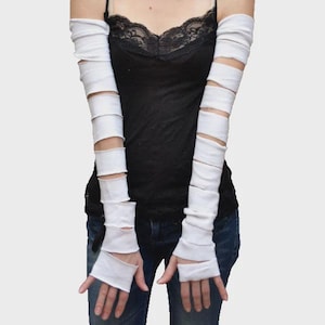 Disfraz de momia para mujer, guantes blancos de momia, traje de cosplay hecho a mano, fundas rasgadas para hombre, mangas recortadas, calentadores de brazos de talla grande Cyber ​​TRIXY XCHANGE