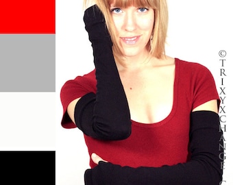 Long Black Arm Warmers Cotton Fingerless Gloves Black Opera Gloves Driving Arm Sleeves Fibromyalgia Arm Covers Scar Covers - TRIXY XCHANGE