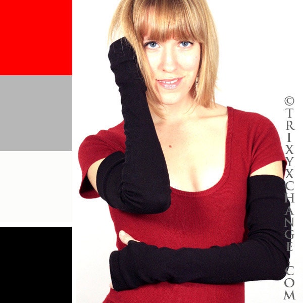 Long Black Arm Warmers Cotton Fingerless Gloves Black Opera Gloves Driving Arm Sleeves Fibromyalgia Arm Covers Scar Covers - TRIXY XCHANGE