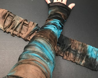 Brown Mummy Gloves Halloween Ghost Costume Blue Arm Sleeves Strappy Arm Socks Bandage Arm Covers Lace Up Post Apocalypse - TRIXY XCHANGE
