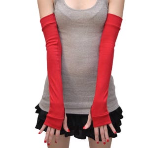 Long Red Arm Warmers Red Fingerless Gloves Cotton Red Arm Covers Red Armwarmers Warm Winter Gloves Elbow Length Gloves Sleeves TRIXY XCHANGE