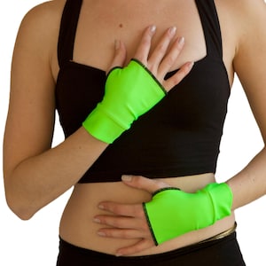 Neon Green Gloves Spandex Arm Bands Cyber Goth Costume Rave Clothing Blue Short Gloves Womens Anime Outfit Nylon White Red - TRIXY XCHANGE
