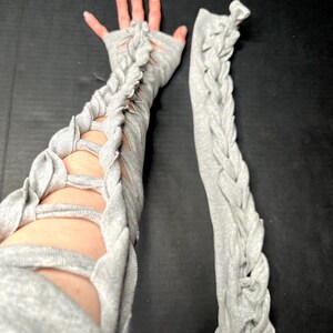 Alien Cosplay Costume White Reptile Gloves Post Apocalyptic Clothing Apocalypse Clothes Corset Arm Warmers Lace Up Cut Out - TRIXY XCHANGE Gray