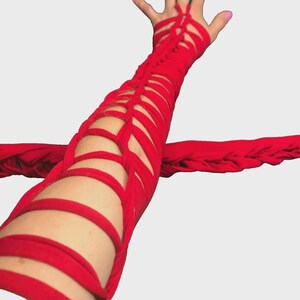 Alien Cosplay Costume White Reptile Gloves Post Apocalyptic Clothing Apocalypse Clothes Corset Arm Warmers Lace Up Cut Out - TRIXY XCHANGE Red