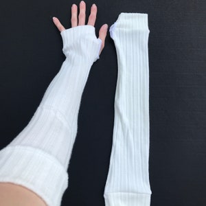 Handmade White Arm Warmers Sweater Knit Gloves Ribbed Wrist Cuffs Sun UV Arm Sleeves Arthritis Typing Compression Gloves 90s TRIXY XCHANGE White