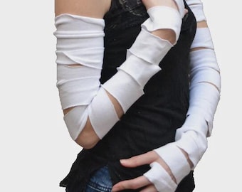Gothic Bride Costume White Costume Gloves Cut Out Arm Covers Mummy Outfit Wedding Arm Sleeves Straight Jacket Insane Asylum - TRIXY XCHANGE