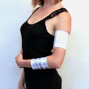 Silver Arm Bands Metallic Arm Cuffs Spandex Ties Stretchy Arm Covers Wrestler Clothing PVC Cosplay Costume Superhero Costume - TRIXY XCHANGE