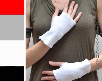 White Cotton Fingerless Gloves Waitress Hand Covers Server Arm Sleeves Gray Warmers Womens Mens Wrist Cuffs Red Grey Black - TRIXY XCHANGE