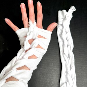 Alien Cosplay Costume White Reptile Gloves Post Apocalyptic Clothing Apocalypse Clothes Corset Arm Warmers Lace Up Cut Out - TRIXY XCHANGE image 4