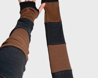 Long Striped Gloves Brown Hand Warmers Black Armwarmers Patchwork Arm Sleeves Sun Protection UV Protection Scar Covers Winter TRIXY XCHANGE